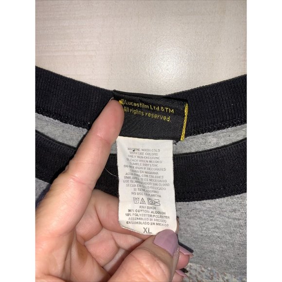 Vintage Star Wars 90s Y2K Death Star Ty Fighter Graphic Ringer Tee Mens XL Shirt - Picture 4 of 9